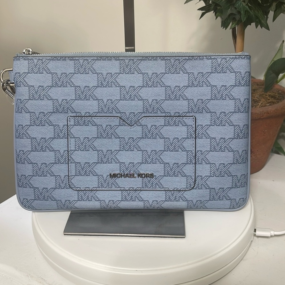 Michael Kors Light Blue Monogram Wristlet Pouch  - NWOT